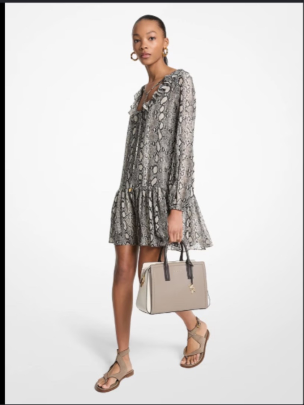 Michael Kors Astor Snake Print Georgette Ruffle Mini Dress Size M NWT